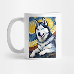 Siberian Husky Dog Breed Painting in a Van Gogh Starry Night Art Style Mug